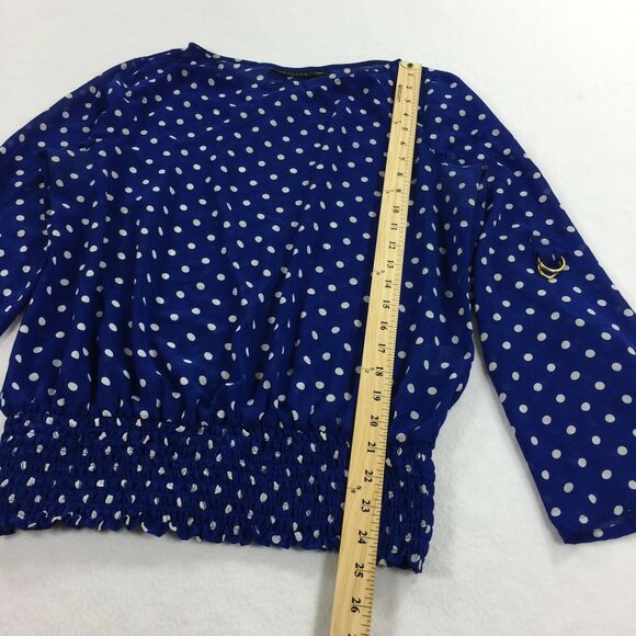 Metaphor Polka Dot Print Chiffon Blouse Size Medium Womens Bright Blue White Top - Picture 6 of 6